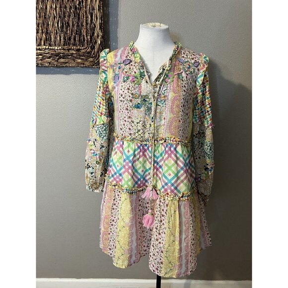 Anthropologie Barok Paris Patchwork Dress S Small Farm Rio Vibes Shopbop NWT - Picture 12 of 16